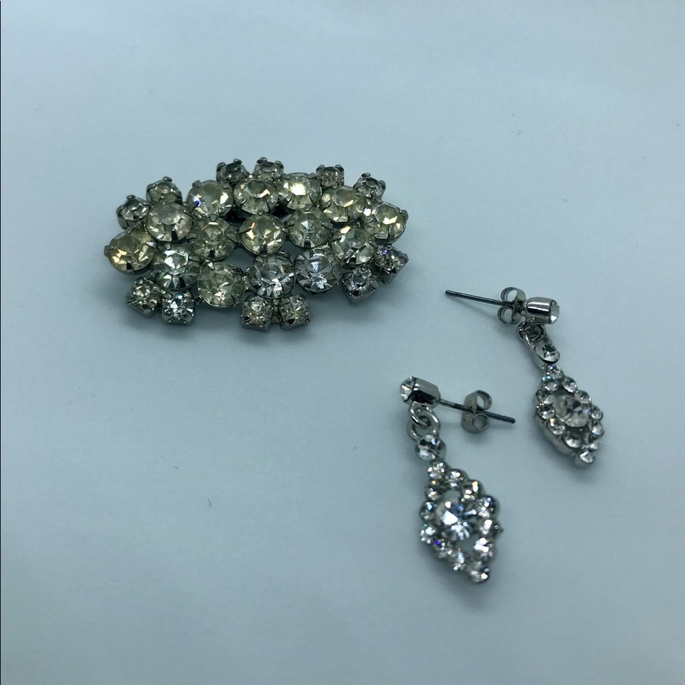 Vintage Evil Eye Earring And Rhinestone Brooch